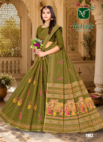 Mahendi Pure Cotton Malmal Bandhani saree