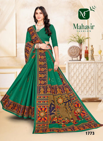 Rama Pure Cotton Malmal Mithila Print Bandhani Saree
