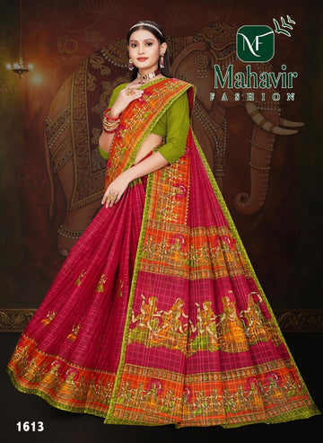 Rani Pure Cotton Malmal Chokda Saree with Raaslila Print