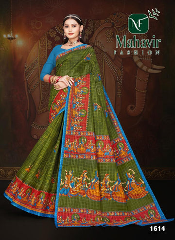 Mahendi Pure Cotton Malmal Chokda Saree with Raaslila Print