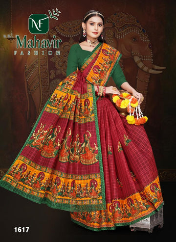 Red Pure Cotton Malmal Chokda Saree with Raaslila Print