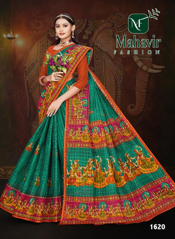 Rama Pure Cotton Malmal Chokda Saree with Raaslila Print