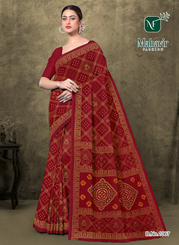 Red Pure Cotton Malmal Saree