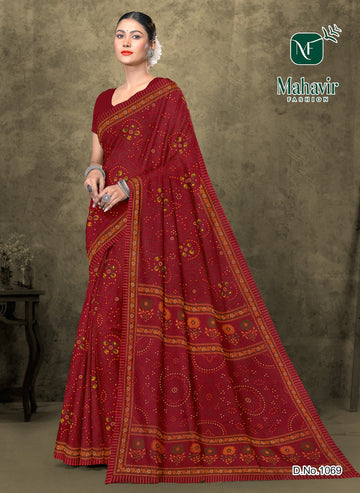 Red Pure Cotton Malmal Saree