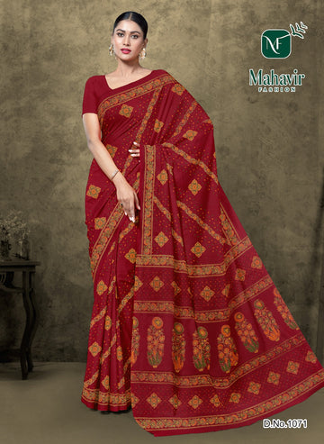 Red Pure Cotton Malmal Saree