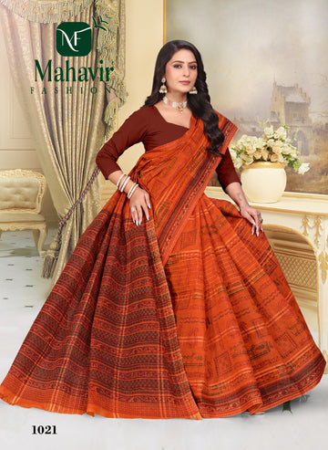 Rang Manch Orange Doria Pure Cotton Malmal
