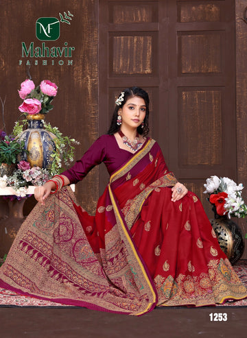 Hemadri Red Resham Zari patti