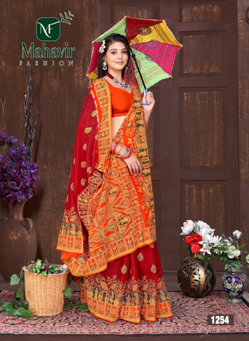 Hemadri Red Resham Zari patti