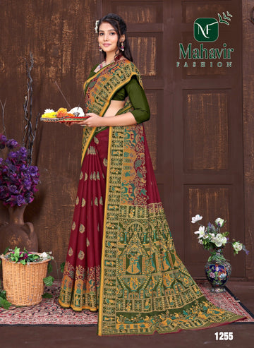 Hemadri Maroon Resham Zari patti